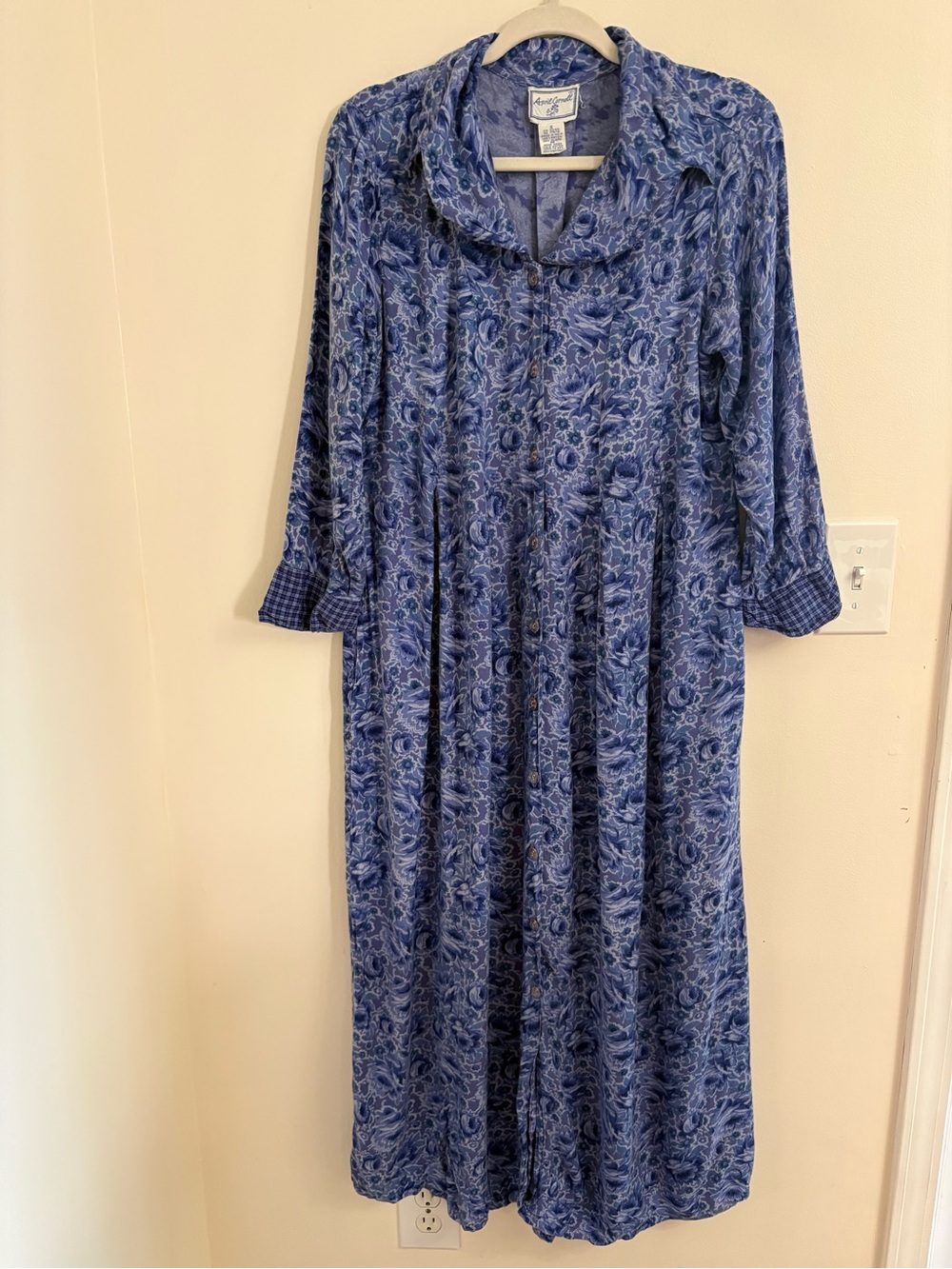 Vintage 90s April Cornell Province Indigo Floral Rayon Maxi Dress S prairie cttg - Picture 2 of 11